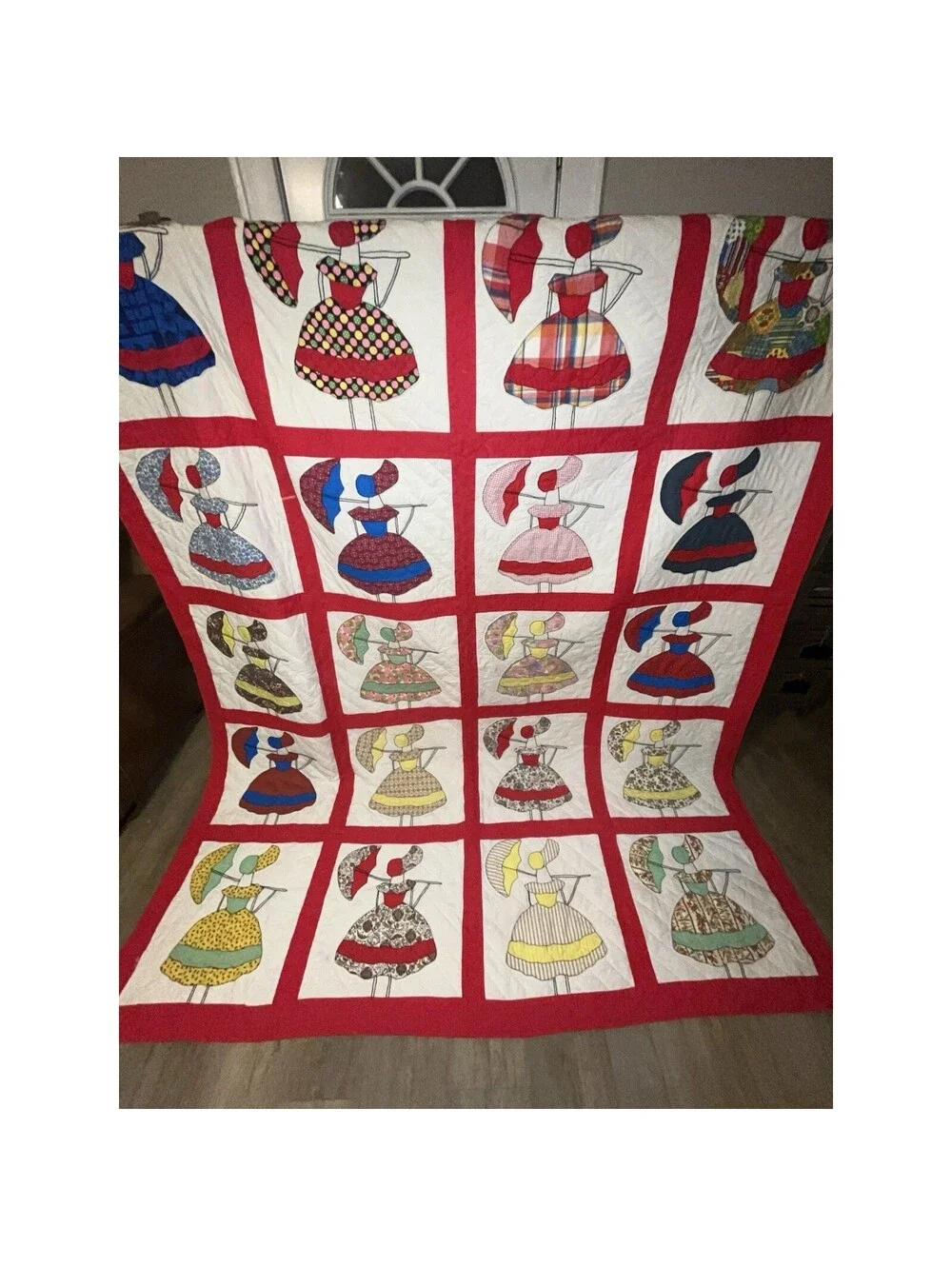 Southern Belle / Sunbonnet Sue Quilt Hand Quilted 76”x 99” Full / Queen Amazing